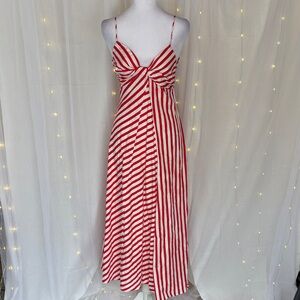 Elegant Red and White Striped Maxi Dress